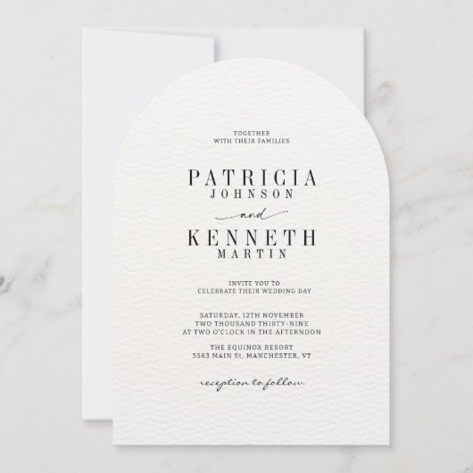 黒モダンと白のテクスチャア結婚ーチの写真 招待状 (正面)