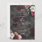 黒モダンと白のテーマとブルゴーニュの花 招待状 (正面)