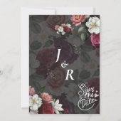 黒モダンと白のテーマとブルゴーニュの花 招待状 (裏面)