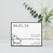 黒モダンと白のハート日付の保存 セーブザデート (スタンド正面)