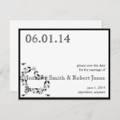 黒モダンと白のハート日付の保存 セーブザデート (正面/裏面)