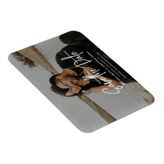 黒モダンと白のフォトスクリプト日付を保存 マグネット (右側)