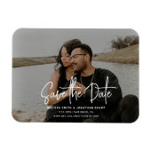 黒モダンと白のフォトスクリプト日付を保存 マグネット (横)