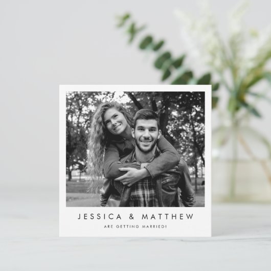 黒モダンと白のフォトフレーム日付を保存 セーブザデート (スタンド正面)