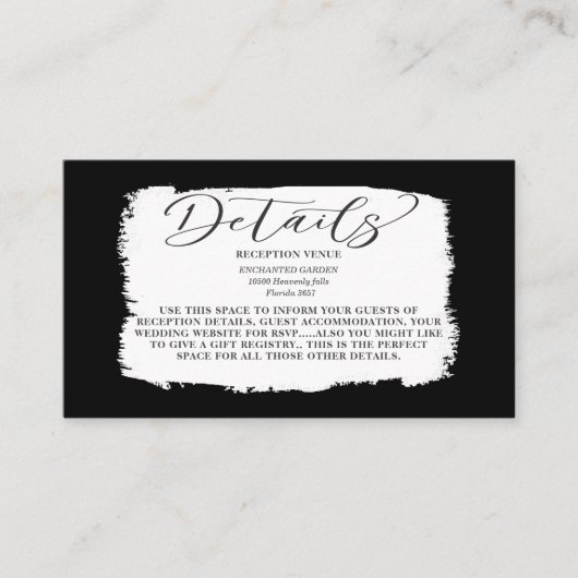 黒モダンと白のブラシストロ結婚ークの詳細 エンクロージャーカード (正面)