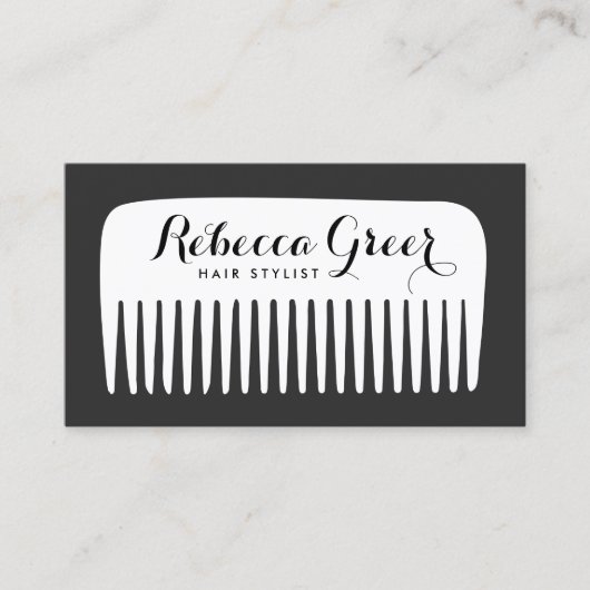 黒モダンと白のヘアスタイリストコームのヘアサロン 名刺 (正面)