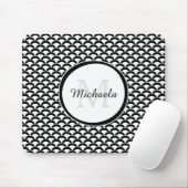 黒モダンと白のホタテのモノグラムと名前 マウスパッド (マウス)