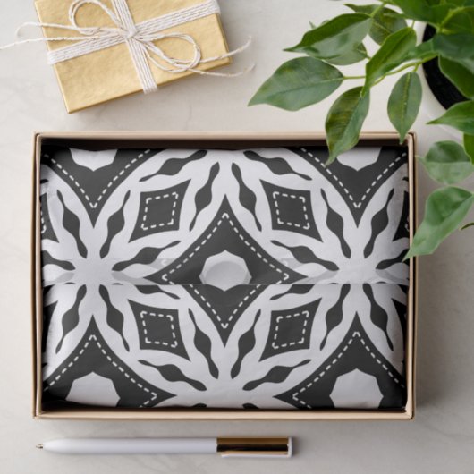 黒モダンと白のモザイク模様 薄葉紙 (ギフト)