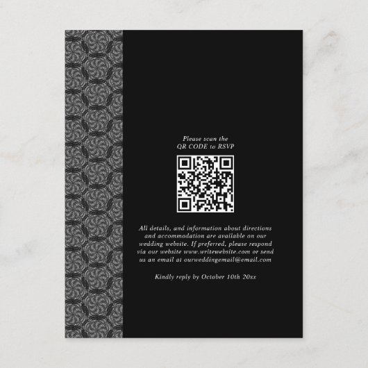 黒モダンと白のレースのスクリプ結婚ト エンクロージャーカード (裏面)