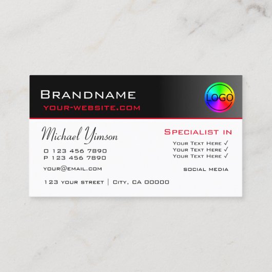 黒モダンと白のロクールゴプロフェッショナル 名刺 (裏面)