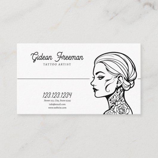 黒モダンと白の入れ墨のレディータトゥーアーティスト 名刺 (正面)