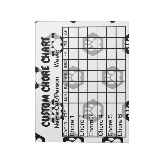 黒モダンと白の六角の手の印刷チョアチャート ノートパッド (回転)