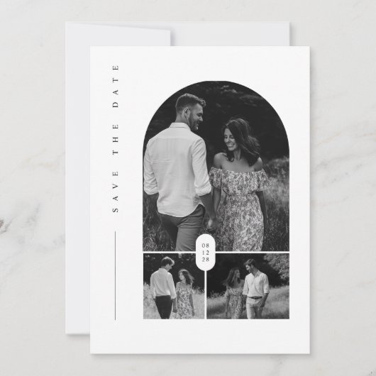 黒モダンと白の写真のコラージュ日付を保存 招待状 (正面)