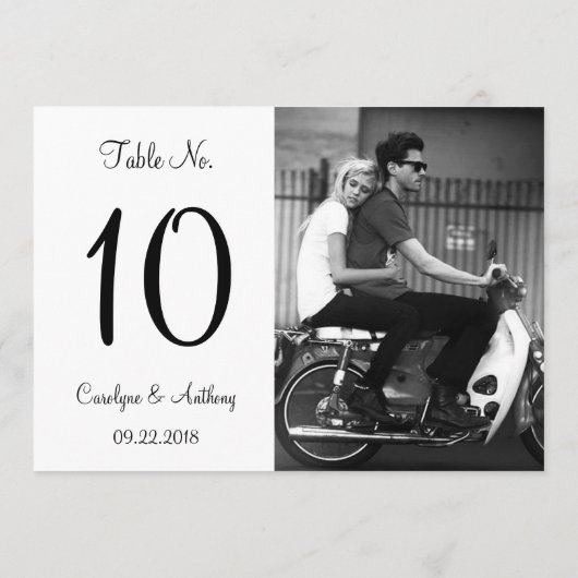 黒モダンと白の写真のテー結婚ブル番号 招待状 (裏面)