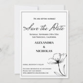 黒モダンと白の写真の日付の保存 セーブザデート (裏面)