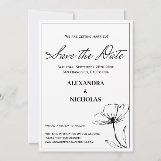 黒モダンと白の写真の日付の保存 セーブザデート (裏面)