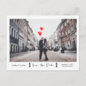 黒モダンと白の写真日付を保存 案内ポストカード (正面)