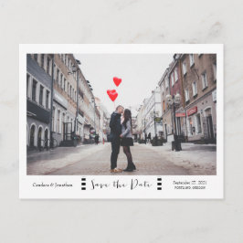 黒モダンと白の写真日付を保存 案内ポストカード