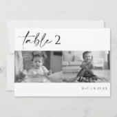 黒モダンと白の写真結婚の表番号 招待状 (正面)