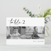 黒モダンと白の写真結婚の表番号 招待状 (スタンド正面)