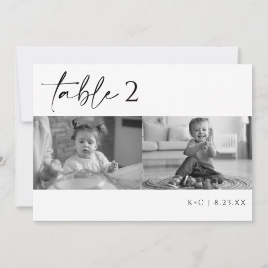 黒モダンと白の写真結婚の表番号 招待状 (裏面)