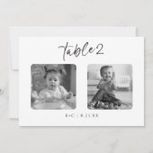 黒モダンと白の写真結婚の表番号 招待状 (裏面)