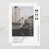 黒モダンと白の写真 セーブザデート (正面/裏面)