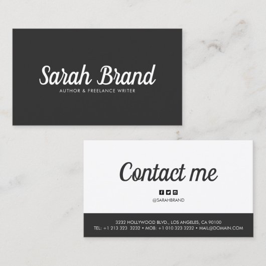 黒モダンと白の名はっきりした前 名刺 (正面/裏面)