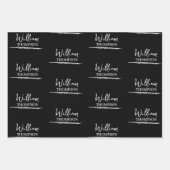 黒モダンと白の名モノグラムの前 ラッピングペーパーシート (正面)