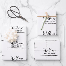 黒モダンと白の名モノグラムの前 ラッピングペーパーシート