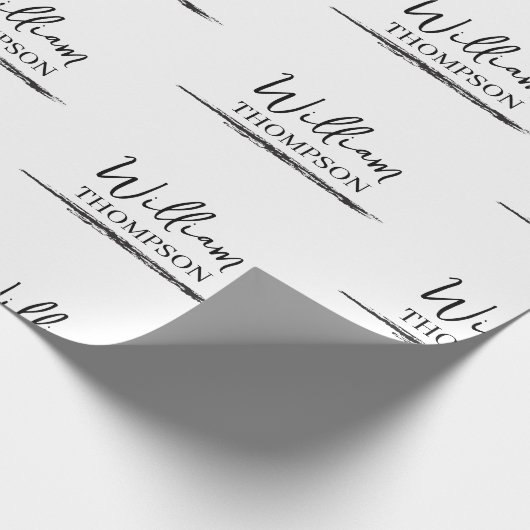 黒モダンと白の名モノグラムの前 ラッピングペーパー (角)