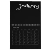 黒モダンと白の塗りつぶし カレンダー (1月 2026)