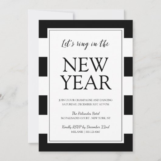 黒モダンと白の大晦日パーティー招待状 招待状 (正面)
