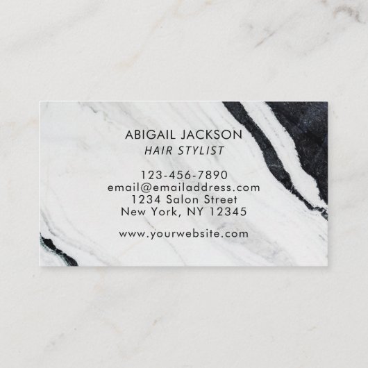 黒モダンと白の大理エレガント石の髪の名前 名刺 (裏面)