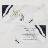黒モダンと白の大理エレガント石の髪の名前 名刺 (正面/裏面)