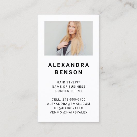 黒モダンと白の大理石の写真 名刺 (正面)