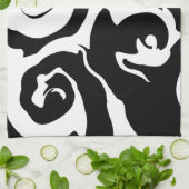 黒モダンと白の大理石の渦巻き キッチンタオル (折り畳み)