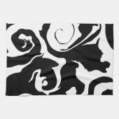 黒モダンと白の大理石の渦巻き キッチンタオル (横)