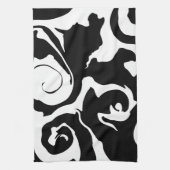 黒モダンと白の大理石の渦巻き キッチンタオル (縦)