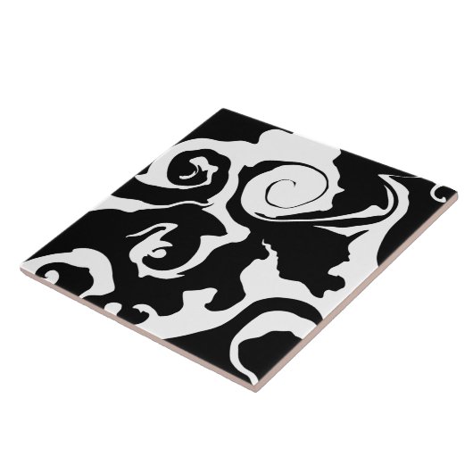 黒モダンと白の大理石の渦巻き タイル (側面)