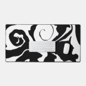 黒モダンと白の大理石の渦巻き デスクマット (キーボード&マウス)