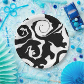 黒モダンと白の大理石の渦巻き ペーパープレート (パーティー)