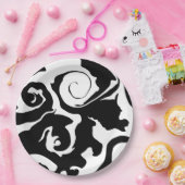 黒モダンと白の大理石の渦巻き ペーパープレート (パーティー)