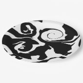 黒モダンと白の大理石の渦巻き ペーパープレート (アングル)