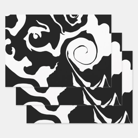 黒モダンと白の大理石の渦巻き ラッピングペーパーシート (セット)