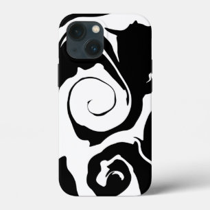黒モダンと白の大理石の渦巻き iPhone 13 MINIケース