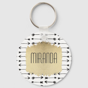 黒モダンと白の手描き矢印モノグラム キーホルダー