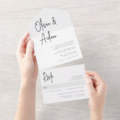 黒モダンと白の手書きスクリプ結婚ト オールインワン招待状 (貼ってはがせる)