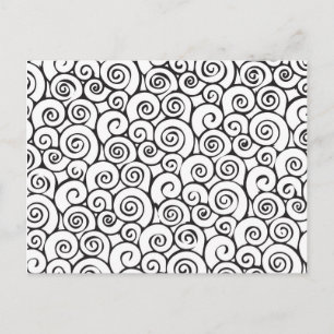 黒モダンと白の抽象芸術パタ渦巻形のーン ポストカード