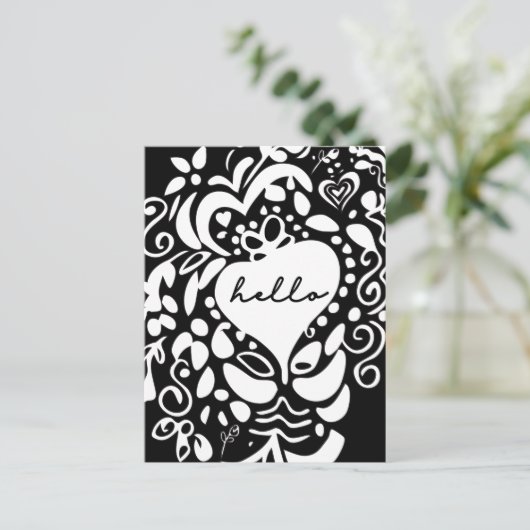 黒モダンと白の挨拶 ポストカード (スタンド正面)